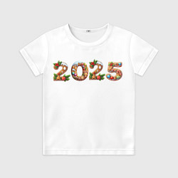 Футболка детская Надпись новогодняя 2025 из пряников, цвет: 3D-принт