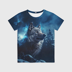 Детская футболка Голова волка и небо