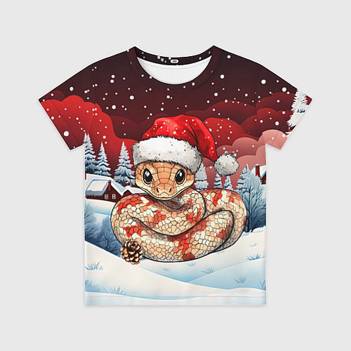 Детская футболка Новогодняя змейка и снегопад / 3D-принт – фото 1