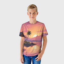 Футболка детская Домик на берегу закат, цвет: 3D-принт — фото 2