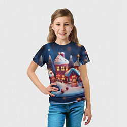 Футболка детская Объемный новогодний городок, цвет: 3D-принт — фото 2