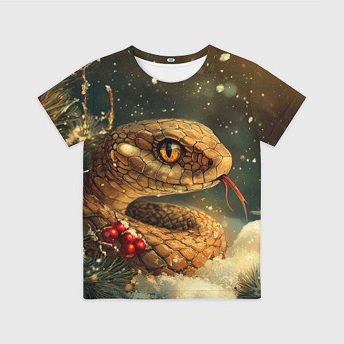 Детская футболка Новогодняя змея у елки / 3D-принт – фото 1