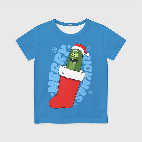 Детская футболка Новогодний Рик огурчик - Merry Rickmas / 3D-принт – фото 1