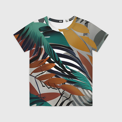 Детская футболка Полоски листья / 3D-принт – фото 1