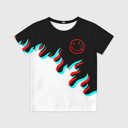 Детская футболка Нирвана глитч огонь / 3D-принт – фото 1