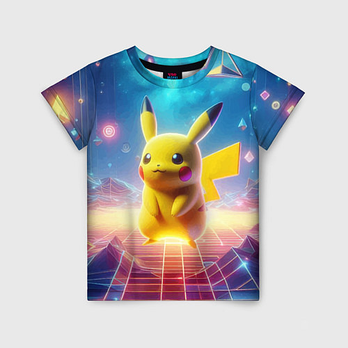 Детская футболка Funny Pikachu - vaporwave / 3D-принт – фото 1