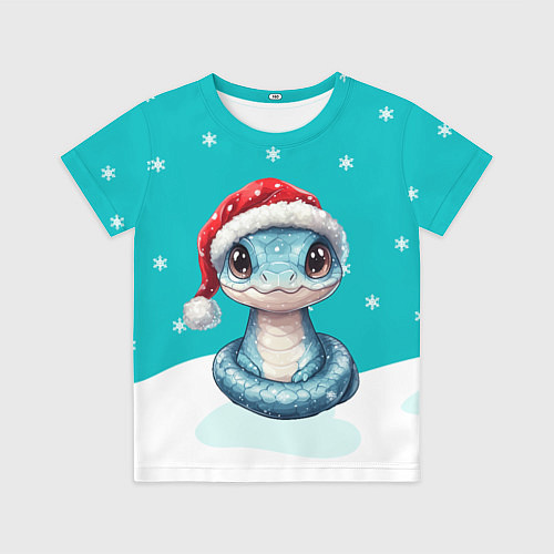 Детская футболка Новогодняя голубая змейка символ 2025 / 3D-принт – фото 1