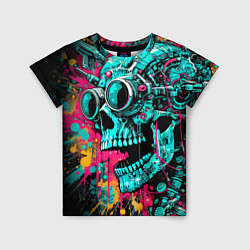 Футболка детская Cyber skull sketch - color blots, цвет: 3D-принт