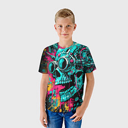Футболка детская Cyber skull sketch - color blots, цвет: 3D-принт — фото 2