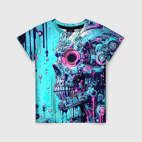 Детская футболка Cyber skull - blots sketch / 3D-принт – фото 1