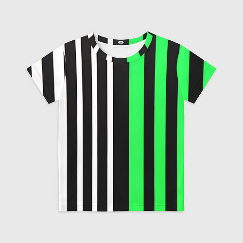 Детская футболка Вертикальные полосы триколор зелёный / 3D-принт – фото 1