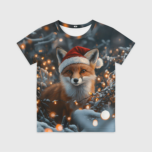 Детская футболка Лисица и новогодняя гирлянда / 3D-принт – фото 1