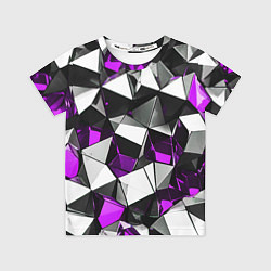 Футболка детская Фиолетово-белые рельефные треугольники на чёрном ф, цвет: 3D-принт