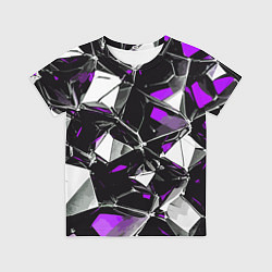 Футболка детская Фиолетово-белый паттерн на чёрном фоне, цвет: 3D-принт
