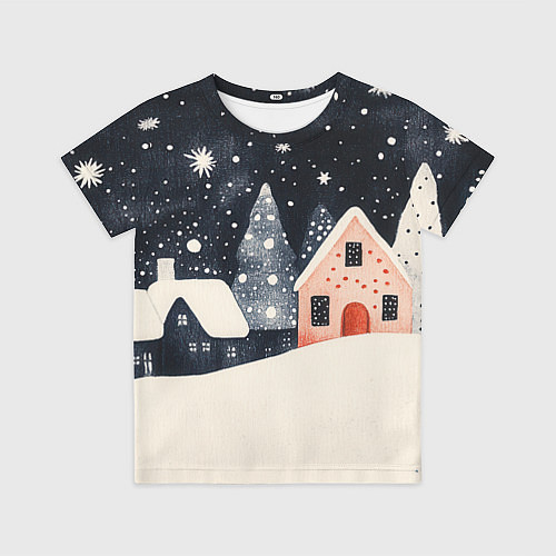 Детская футболка Новогодняя ночь и розовый домик / 3D-принт – фото 1