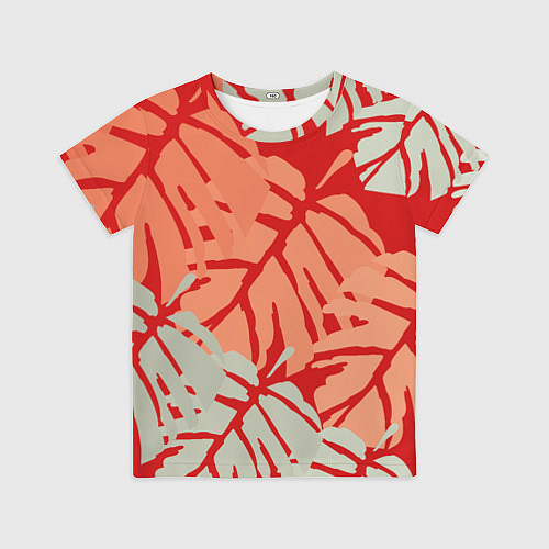 Детская футболка Отпечатки монстеры на красном / 3D-принт – фото 1
