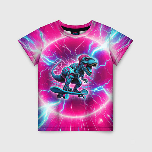 Детская футболка Cyber tyrannosaurus is a cool skateboarder / 3D-принт – фото 1
