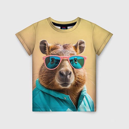 Детская футболка Модная капибара в отпуске / 3D-принт – фото 1
