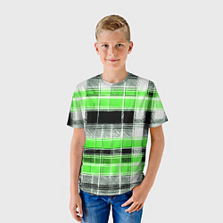 Футболка детская Белые полосы на чёрно-зелёном фоне, цвет: 3D-принт — фото 2