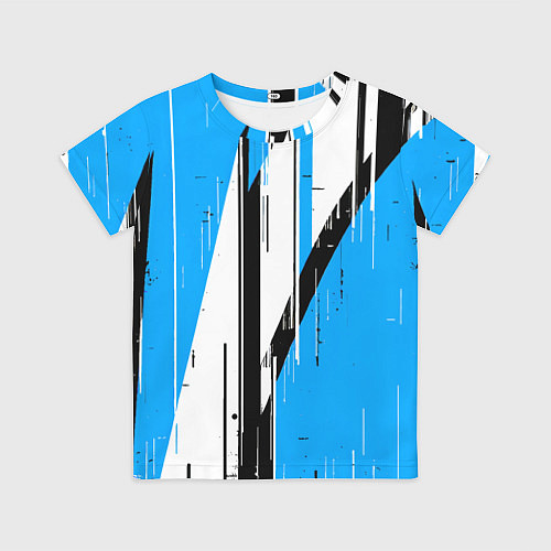 Детская футболка Чёрно-белые вертикальные полосы на синем фоне / 3D-принт – фото 1