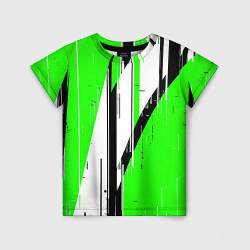 Детская футболка Black and white vertical stripes on a green backgr / 3D-принт – фото 1
