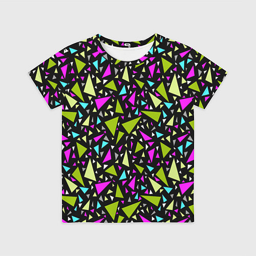 Детская футболка Неоновые разноцветные треугольники на черном / 3D-принт – фото 1