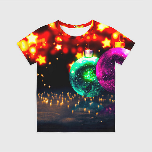 Детская футболка Новогоднее свечение игрушек / 3D-принт – фото 1