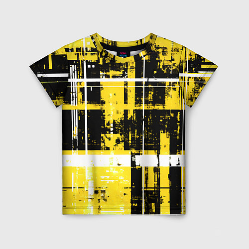Детская футболка Жёлто-белый гранж на чёрном фоне / 3D-принт – фото 1
