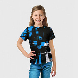 Футболка детская Сине-белый гранж на чёрном фоне, цвет: 3D-принт — фото 2