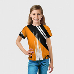 Футболка детская Вертикальные чёрные линии на оранжево-белом фоне, цвет: 3D-принт — фото 2