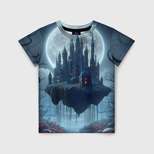 Детская футболка Замок Дракулы и неоновые грибы - нейроарт фантазия / 3D-принт – фото 1