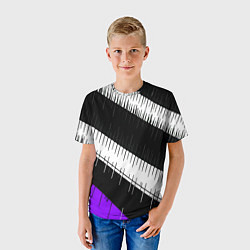 Футболка детская Диагональные чёрно-белые полосы на фиолетовом фоне, цвет: 3D-принт — фото 2