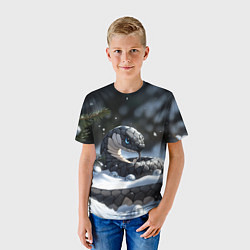 Футболка детская Новогодняя черная змея с голубыми глазами, цвет: 3D-принт — фото 2