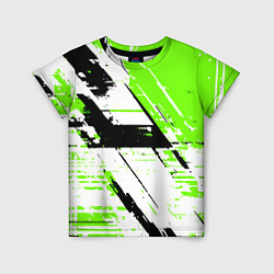 Детская футболка Diagonal black and green stripes on a white backgr