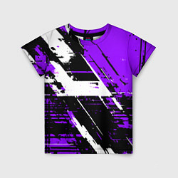 Детская футболка Diagonal black and white stripes on a purple backg