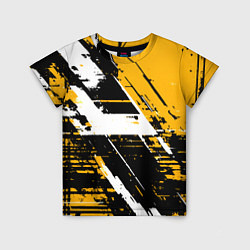 Детская футболка Diagonal black and white stripes on a yellow backg