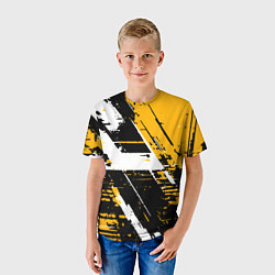Футболка детская Diagonal black and white stripes on a yellow backg, цвет: 3D-принт — фото 2