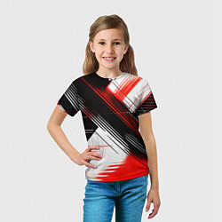Футболка детская Диагональные красно-чёрные линии на белом фоне, цвет: 3D-принт — фото 2