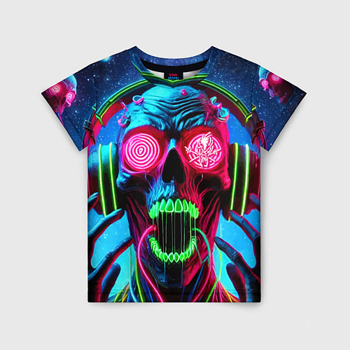 Детская футболка Metallica - neon skull with headphones / 3D-принт – фото 1