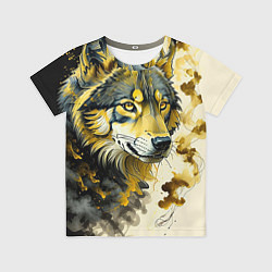 Футболка детская Волк черно-золотой, цвет: 3D-принт