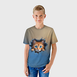 Футболка детская Выглядывающий котенок, цвет: 3D-принт — фото 2