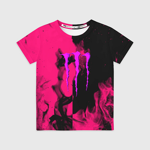 Детская футболка Monster energy fire pink / 3D-принт – фото 1