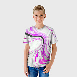 Футболка детская Волнистые чёрно-фиолетовые линии на белом фоне, цвет: 3D-принт — фото 2