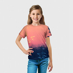 Футболка детская Листья на сине-розовом фоне - нейросеть, цвет: 3D-принт — фото 2