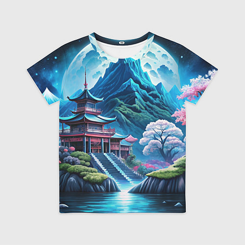 Детская футболка Пейзаж Японии и горы / 3D-принт – фото 1