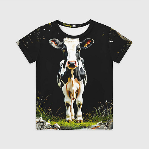 Детская футболка Корова на черном / 3D-принт – фото 1