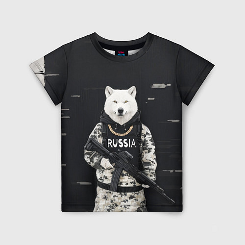 Детская футболка Волк с автоматом и золотой цепью / 3D-принт – фото 1