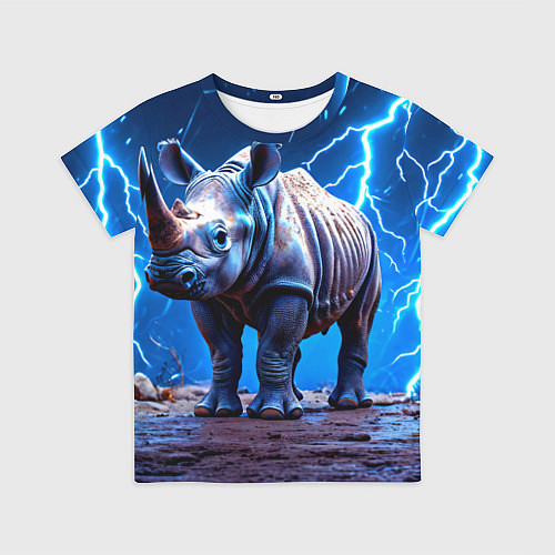 Детская футболка Носорог в разрядах молнии / 3D-принт – фото 1