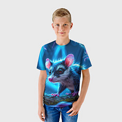Футболка детская Опоссум в синей туманности, цвет: 3D-принт — фото 2