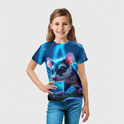 Футболка детская Опоссум в синей туманности, цвет: 3D-принт — фото 2